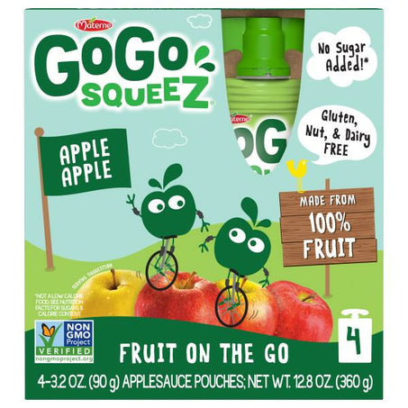 GoGo Squeez Applesauce, Apple Apple, 4 Pack