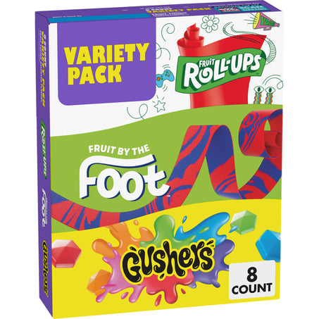 Fruit Roll-Ups Fruit by the Foot, Gushers Fruit Flavored Snacks Variety Pack 8 ct