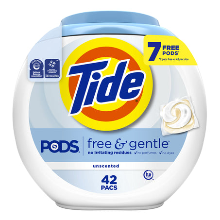 Tide PODS Free & Gentle Laundry Detergent Soap Pacs 42 ct