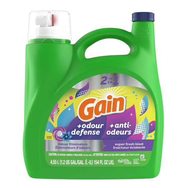 Gain Odor Defense Liquid Laundry Detergent, Super Fresh Blast Scent, HE Compatible 154 fl oz
