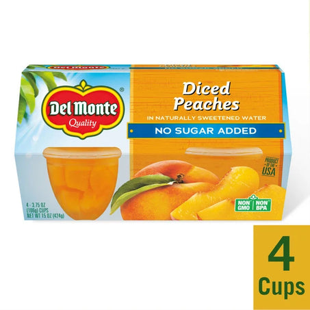 Del Monte No Sugar Added Diced Peaches Plastic Fruit Cup Snacks