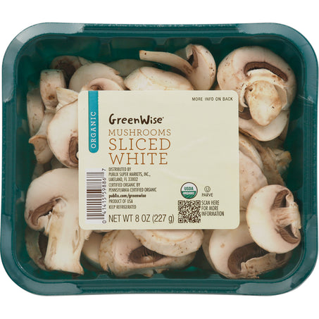 GreenWise Mushroom, Organic, White, Sliced 8 oz