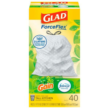 Glad ForceFlex Kitchen Drawstring Trash Bags 40 ct