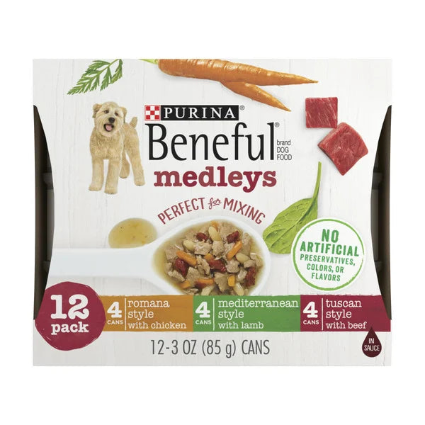 Purina Beneful Wet Dog Food , Medleys Tuscan, Romana & Mediterranean Style 3 oz • 12 x 3 oz