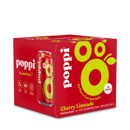 Poppi Prebiotic Soda, Cherry Limeade 4 x 12 fl oz