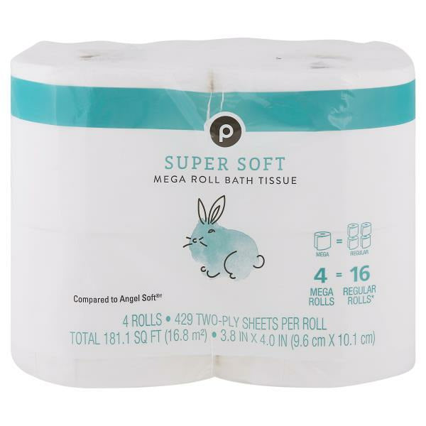 Publix Bath Tissue, Super Soft, Mega Roll, Two-Ply 4 ct