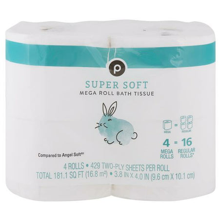 Publix Bath Tissue, Super Soft, Mega Roll, Two-Ply 4 ct