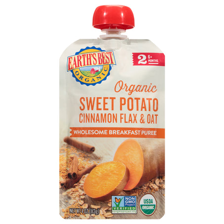 Earth's Best Breakfast Puree, Wholesome, Sweet Potato Cinnamon Flax & Oat, 2 (6+Months)
