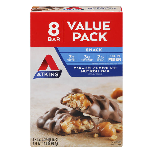 Atkins Snack Bar, Caramel Chocolate Nut Roll, Value Pack 8 each