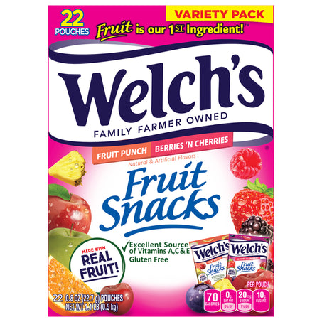 Welch's Fruit Snacks, Fruit Punch/Berries 'N Cherries, Variety Pack 22 ct