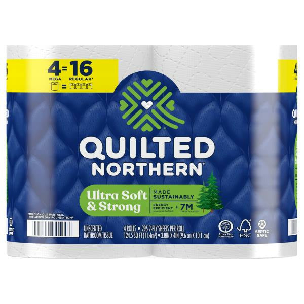 Quilted Northern Bathroom Tissue, Unscented, Mega Roll, 2-Ply 4 ct