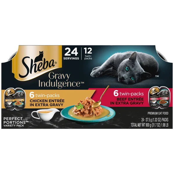 SHEBA PERFECT PORTIONS Adult Wet Cat Food Beef & Chicken in Extra Gravy Variety Pack, 24 count