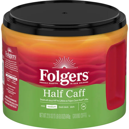 Folgers Half Caff Ground Coffee, Medium Roast, 22.6 Oz. Canister
