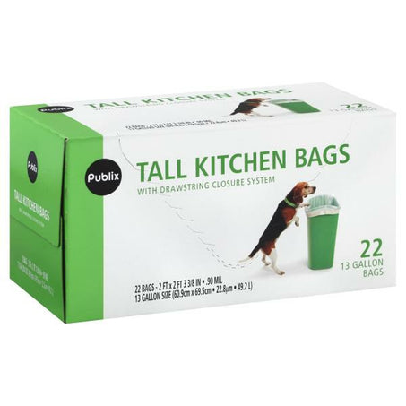 Publix Tall Kitchen Bags, with Drawstring Closure System 22 each