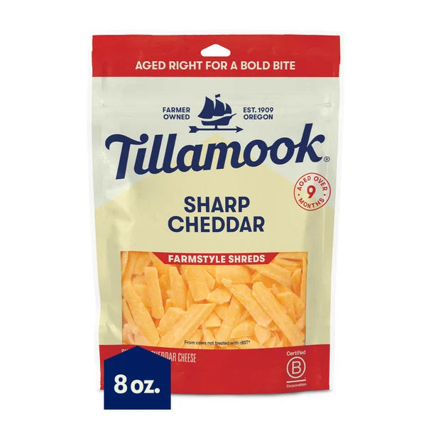 Tillamook Farmstyle Sharp Cheddar Shredded Cheese 8 oz
