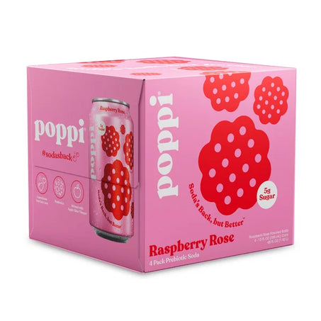 Poppi Prebiotic Soda, Raspberry Rose 4 x 12 fl oz