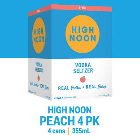 High Noon Peach Vodka Hard Seltzer 355ml Can 4pk