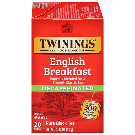 Twinings Black Tea, Pure, Decaffeinated, English Breakfast, Tea Bags 20 ct