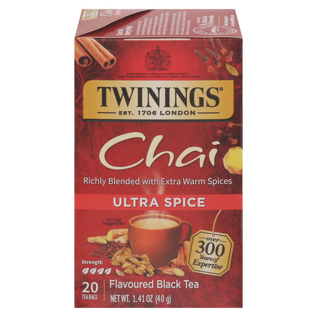 Twinings Flavoured Black Tea, Chai, Ultra Spice, Tea Bags 20 ct