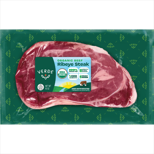 Verde Farms Organic, 100% Grass-Fed, Beef Ribeye Steak 10 oz