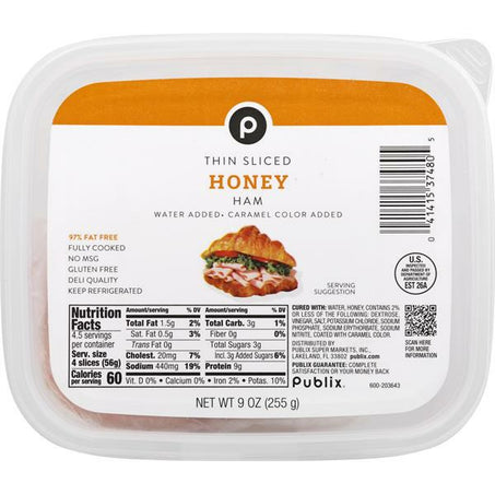 Publix Ham, Honey, Thin Sliced 9oz