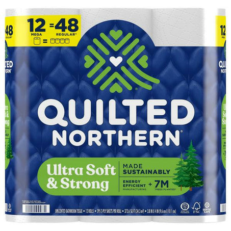 Quilted Northern Bathroom Tissue, Unscented, Mega Rolls, 2-Ply 12 ct