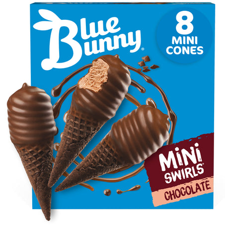 Blue Bunny Mini Swirls Chocolate Cones, Frozen Dessert 8 ct