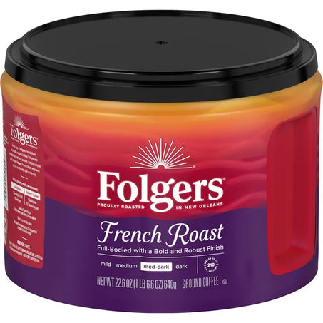 Folgers French Roast Ground Coffee, Medium-Dark Roast, 22.6 Oz. Canister