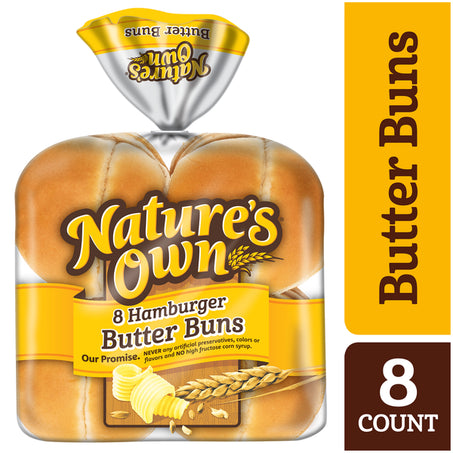 Nature's Own Hamburger Butter Buns, Soft White Bread Hamburger Buns, 8 Count 8 ct