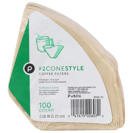Publix Coffee Filters, No. 2 Cone Style, 2.06 Inches 100 each