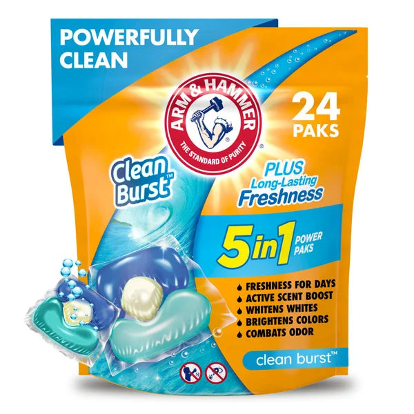 Arm & Hammer Clean Burst 5-In-1 Laundry Detergent Power Paks 24 ct