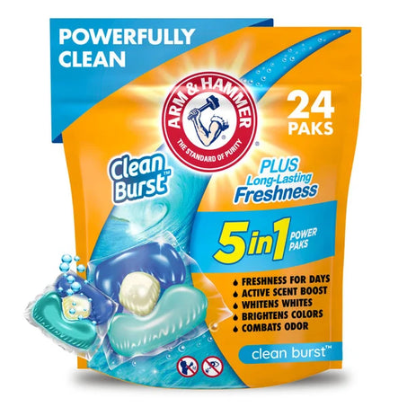 Arm & Hammer Clean Burst 5-In-1 Laundry Detergent Power Paks 24 ct