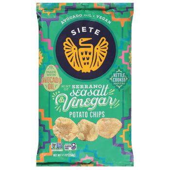 Siete Potato Chips, Hint of Serrano Sea Salt & Vinegar, Kettle Cooked