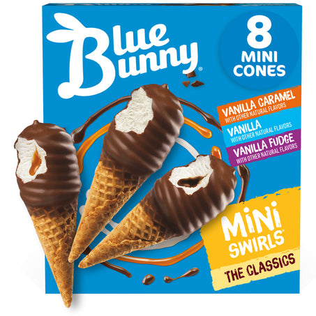 Blue Bunny Mini Swirls Classic Mini Cones Variety Pack, Frozen Dessert 18 fl oz
