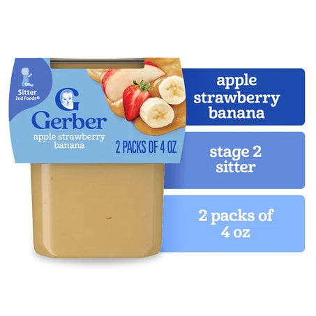 Gerber Stage 2 Baby Food Apple Strawberry Banana Puree Tubs Baby Puree 4 oz • 2 x 4 oz