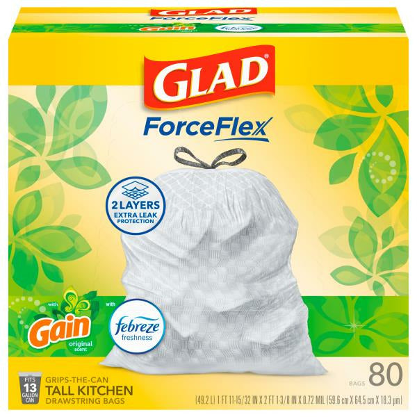 Glad ForceFlex Kitchen Drawstring Trash Bags 80 ct
