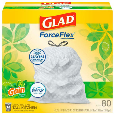 Glad ForceFlex Kitchen Drawstring Trash Bags 80 ct