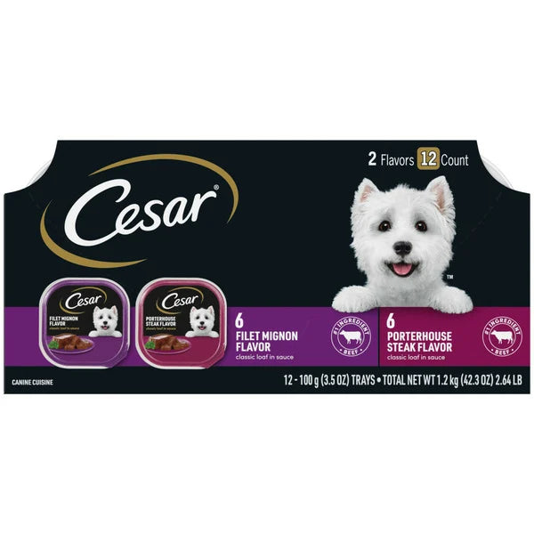 Cesar Classic Loaf in Sauce Wet Dog Food Filet Mignon & Porterhouse Steak Variety Pack