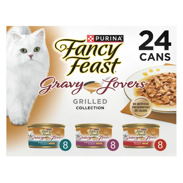 Purina Fancy Feast Gravy Lovers Poultry and Beef Grilled Gourmet Wet Cat Food, 3 oz, 24 count