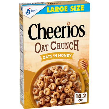 Cheerios Oat Crunch Oats and Honey Breakfast Cereal 18.2 oz Large Size