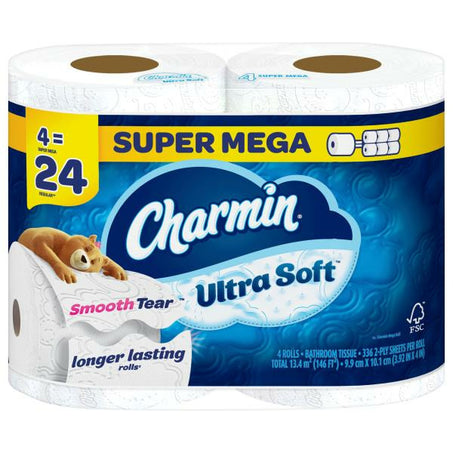 Charmin Ultra Soft Toilet Paper Super Mega Rolls 4 ct