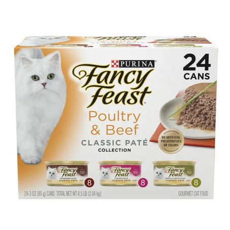 Purina Fancy Feast Poultry & Beef Classic Paté Collection Gourmet Cat Food, 3 oz, 24 count