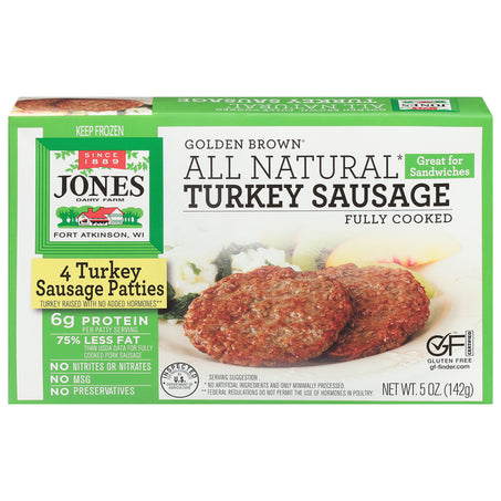 Jones Dairy Farm Turkey Sausage Patties, All Natural, Golden Brown 4 ct