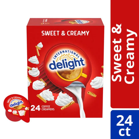 International Delight Coffee Creamer Singles, Sweet & Creamy, Shelf Stable Flavored Creamer, 24 Ct, 0.44 FL OZ, Pre-Portioned Creamers 10.5 fl oz