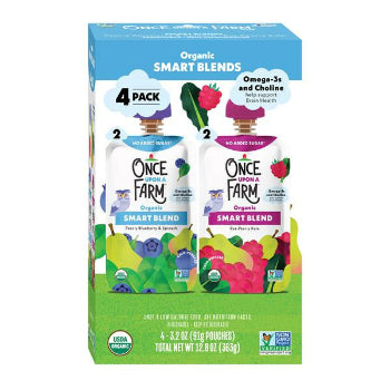 Once Upon a Farm Smart Blends, Organic, Pear-y Blueberry & Spinach/Ras-Pear-y Kale, 4 Pack