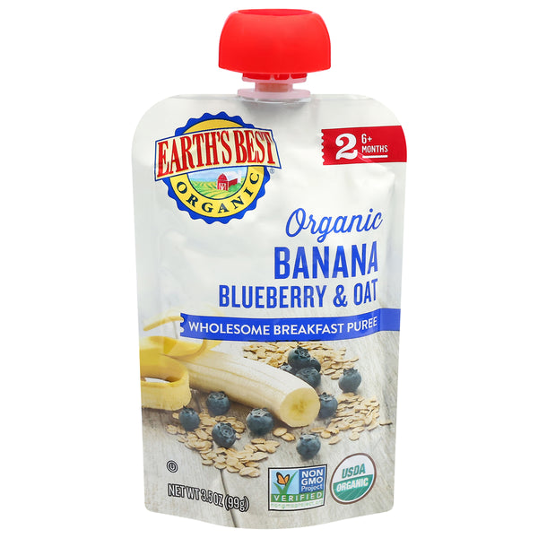 Earth's Best Wholesome Breakfast Puree, Banana, Blueberry & Oat, Organic 2( 6+ Months)