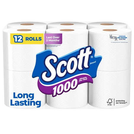Scott 1000 Toilet Paper, Septic-Safe, Toilet Tissue 12 ct