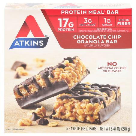Atkins Protein Meal Bar, Chocolate Chip Granola 5 Bars