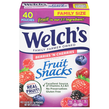 Welch's Fruit Snacks, Berries 'n Cherries, Family Size 40ct
