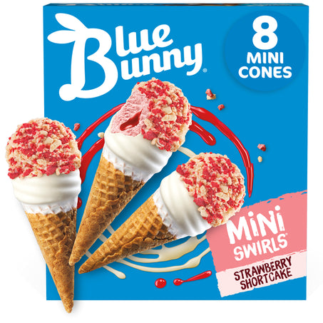 Blue Bunny Mini Swirls Strawberry Shortcake Cones, Frozen Dessert 8 ct